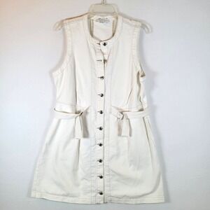 Derek Lam Womens Utility Denim Tank Button Buckle Dress Size 14 White Plus Retro